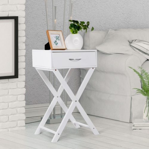 Topbuy Morden Accent X Base Nightstand Sofa End Table Bedroom Furniture W/ Storage Drawer