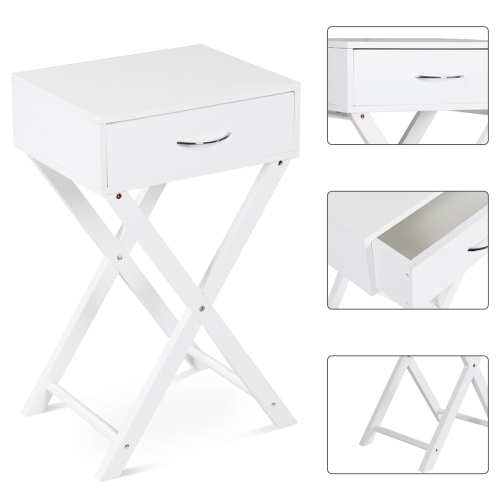 Topbuy Morden Accent X Base Nightstand Sofa End Table Bedroom Furniture W/ Storage Drawer