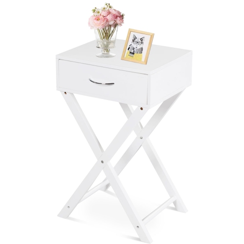 Topbuy Morden Accent X Base Nightstand Sofa End Table Bedroom Furniture W/ Storage Drawer