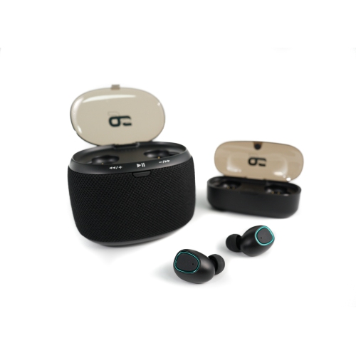 GS EBox33 Bluetooth V5.0 Speaker with TWS Bluetooth V5.3 Earbuds , Black colour, Built-in Lithium battery, speaker size: 90*70*70mm