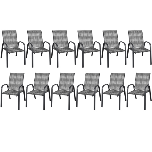 Image 1 of 10.. Gymax 12PCS Outdoor PE Wicker Stacking Dining Chairs Patio Arm Chairs