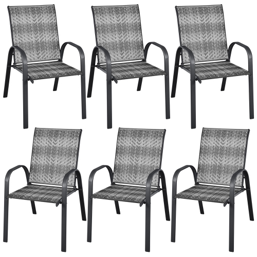 Gymax 12PCS Outdoor PE Wicker Stacking Dining Chairs Patio Arm Chairs