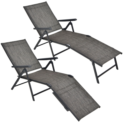 Gymax Set of 2 Outdoor Adjustable Chaise Lounge Chair Patio Folding Recliner Lounge