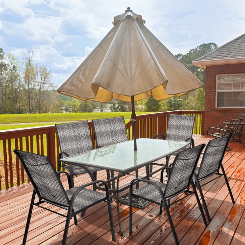 Gymax 6PCS Outdoor PE Wicker Stacking Dining Chairs Patio Arm Chairs