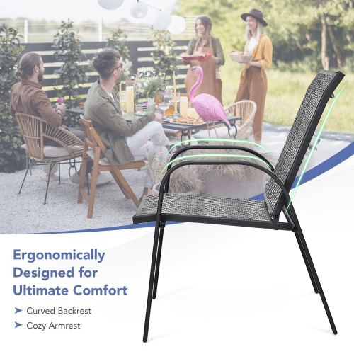 Gymax 6PCS Outdoor PE Wicker Stacking Dining Chairs Patio Arm Chairs