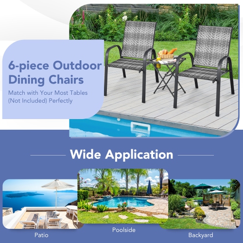 Gymax 6PCS Outdoor PE Wicker Stacking Dining Chairs Patio Arm Chairs