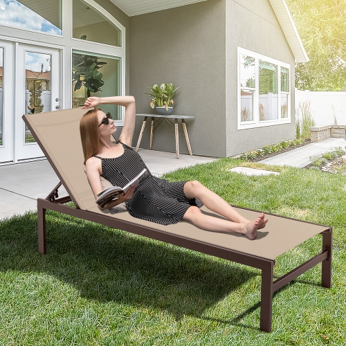 Gymax Aluminum Patio Chaise Lounge Outdoor Adjustable Lounge Chair W/ 6-Position Backrest