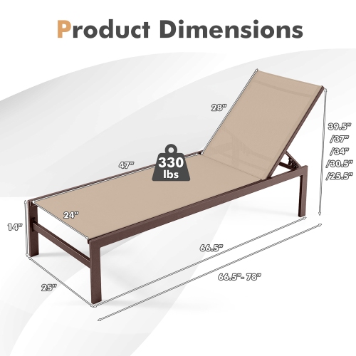 Gymax Aluminum Patio Chaise Lounge Outdoor Adjustable Lounge Chair W/ 6-Position Backrest