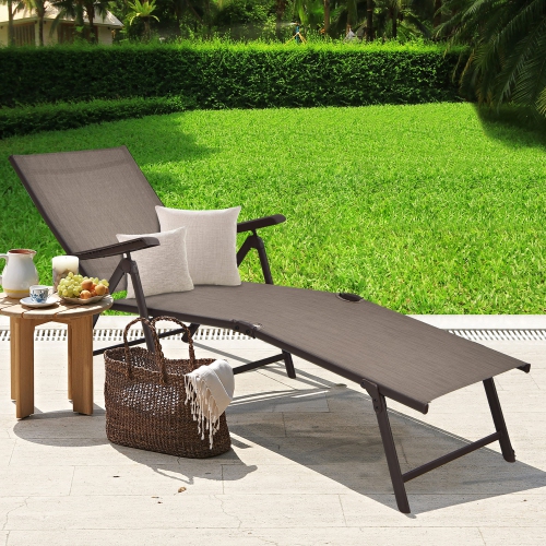 Gymax Set of 2 Outdoor Adjustable Chaise Lounge Chair Patio Folding Recliner Lounge