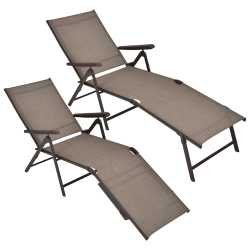 Gymax Set of 2 Outdoor Adjustable Chaise Lounge Chair Patio Folding Recliner Lounge
