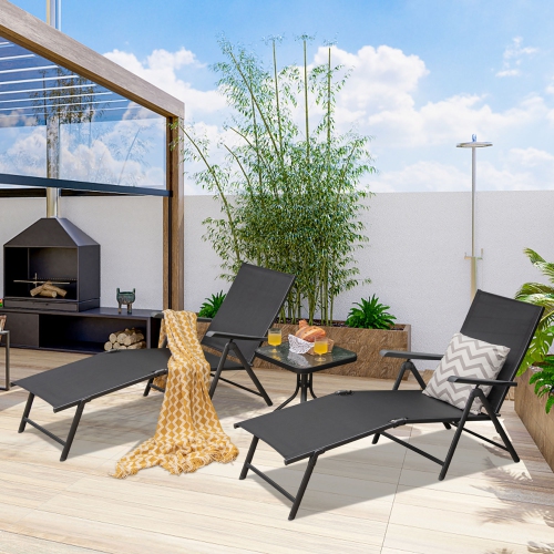 Gymax Set of 2 Outdoor Adjustable Chaise Lounge Chair Patio Folding Recliner Lounge