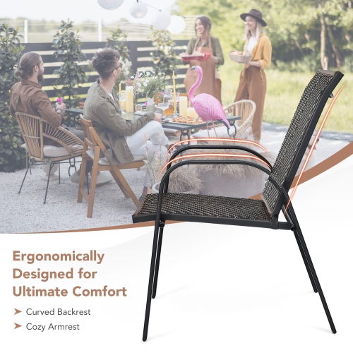 Gymax 12PCS Outdoor PE Wicker Stacking Dining Chairs Patio Arm Chairs