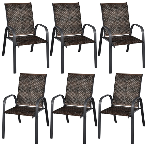 Image 1 of 9.. Gymax 6PCS Outdoor PE Wicker Stacking Dining Chairs Patio Arm Chairs
