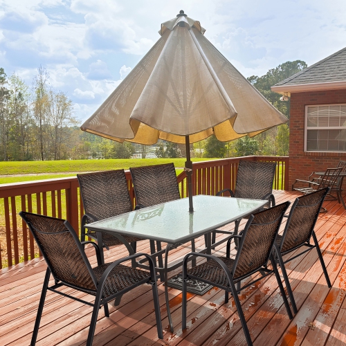 Gymax 6PCS Outdoor PE Wicker Stacking Dining Chairs Patio Arm Chairs