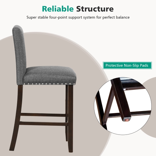 Gymax Set of 4 Bar Stools Linen Fabric Counter Height Chairs for Kitchen Island Grey