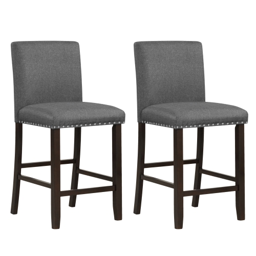 GYMAX  Set Of 2 Bar Stools Linen Fabric Counter Height Chairs for Kitchen Island In Grey