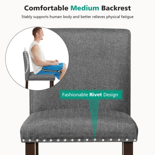 Gymax Set of 2 Bar Stools Linen Fabric Counter Height Chairs for Kitchen Island Grey