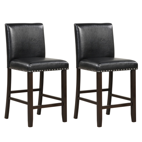 Image 1 of 9.. Gymax Set of 2 Bar Stools PVC Leather Counter Height Chairs for Kitchen Island Black