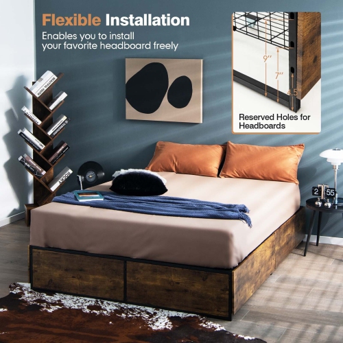 Gymax Full Industrial Platform Bed Frame with 4 Drawers Storage Mattress Foundation