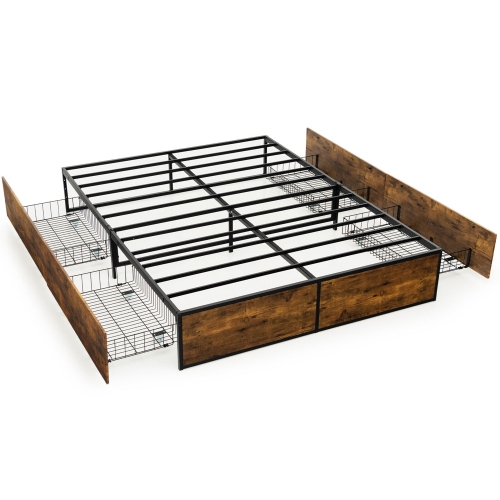 Gymax Full Industrial Platform Bed Frame with 4 Drawers Storage Mattress Foundation