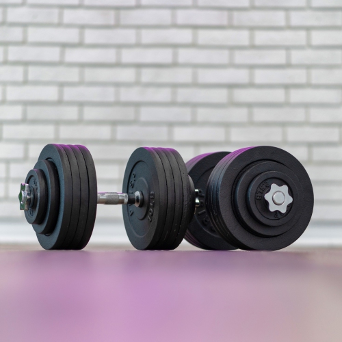 PRISP Adjustable Weight Dumbbells Set - Includes 2 Bars, Cast Iron Plates and Threaded Collars, 200 lbs