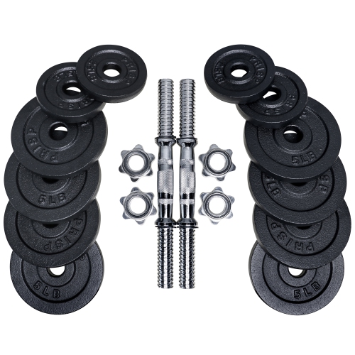 Ensemble d'haltères réglables PRISP – Comprend 2 barres, plaques en fonte et collets filetés, 60&nbsp;lb