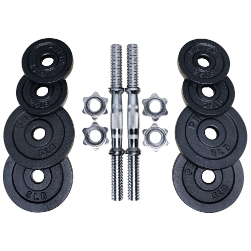 PRISP Adjustable Weight Dumbbells Set - Includes 2 Bars, Cast Iron Plates and Threaded Collars, 40 lbs