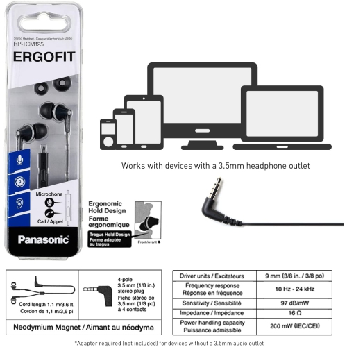 Dolaer RPTCM125K ErgoFit In-Ear Earbud Headphones with Mic and Controller, Black