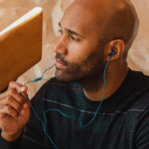 Dolaer RPTCM125A ErgoFit In-Ear Earbud Headphones with Mic and Controller, Blue