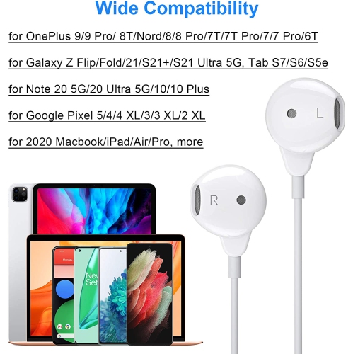 Dolaer – Écouteurs USB-C pour Galaxy S21 FE S22 USB-C numérique avec télécommande micro, casque d’écoute stéréo à suppression du bruit avec fil pour