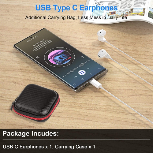 Dolaer – Écouteurs USB-C pour Galaxy S21 FE S22 USB-C numérique avec télécommande micro, casque d’écoute stéréo à suppression du bruit avec fil pour