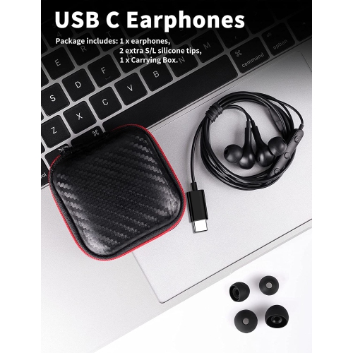 Dolaer USB C Headphone for Samsung S21 S22 Wired Earbuds Magnetic in-Ear Type C Earphone with Microphone Volume Control Bass Stereo Noise Canceling