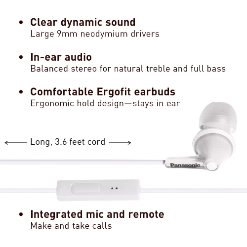 Dolaer RPTCM125W ErgoFit In-Ear Earbud Headphones with Mic and Controller, White