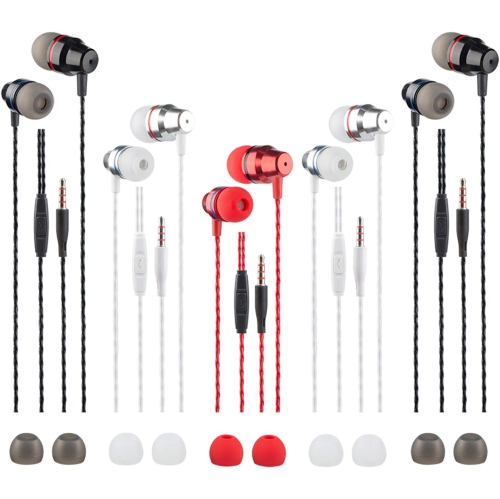 Image 1 of 7.. Dolaer 5 Packs Earbud Headphones with Remote & Microphone, findTop in Ear Earphone Brass Sound Noise Isolating Tangle Free for iOS and Android Smart