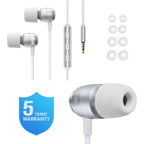Headphones, Earphones with Microphone and Volume Control, Noise Isolating Memory Foam Eartips