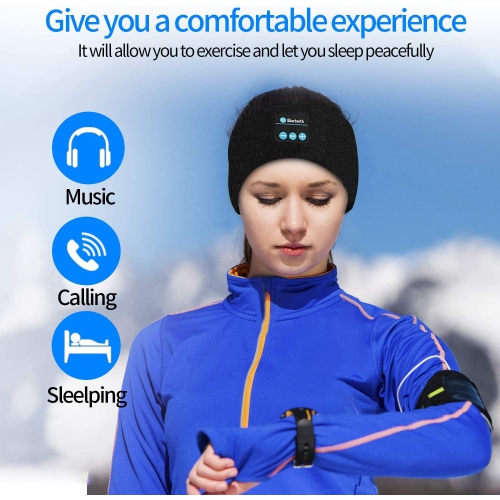 Dolaer Bluetooth Headband Sports Sleep Headphones - Wireless Music Headphones Sleeping Headsets with Ultra- Thin Speakers - Soft Eye Mask for Side