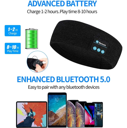 Dolaer Bluetooth Headband Sports Sleep Headphones - Wireless Music Headphones Sleeping Headsets with Ultra- Thin Speakers - Soft Eye Mask for Side