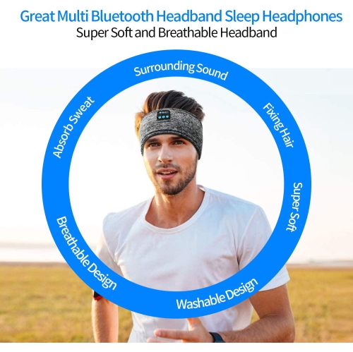 Dolaer Sleep Headphones Bluetooth Sports Headband - Soft Sleeping Wireless Music Headbands for Side Sleepers Long Time Play Headsets Workout,