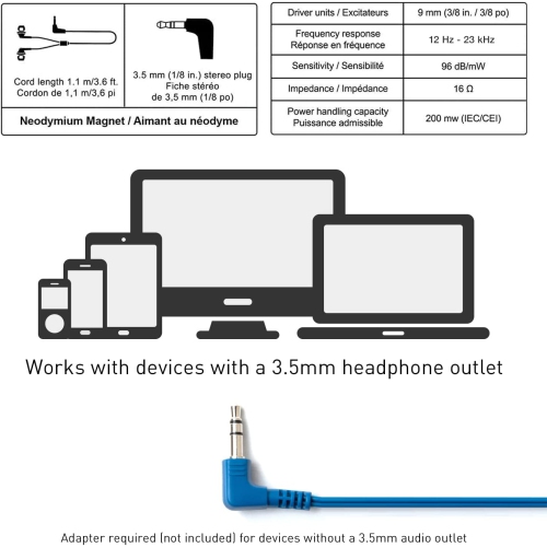 Dolaer – Écouteurs intra-auriculaires RPHJE120A, bleu