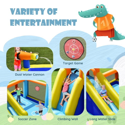 Costway Giant Soccer-Themed Inflatable Water Slide Bouncer W/ Splash Pool Without Blower