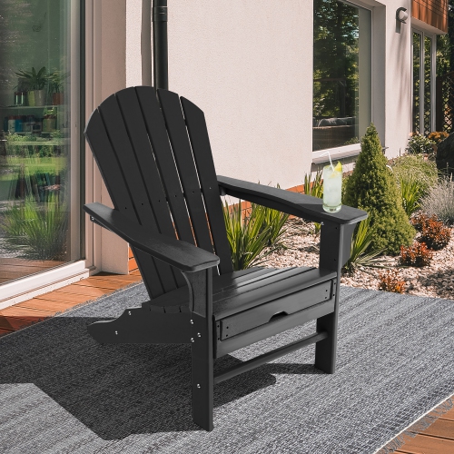 Costway Outdoor Patio HDPE Deck Adirondack Chair Beach Seat Retractable Ottoman