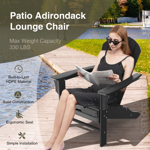 Costway Outdoor Patio HDPE Deck Adirondack Chair Beach Seat Retractable Ottoman