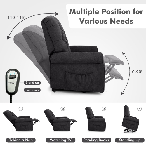 Costway Power Lift Recliner Chair Sofa for Elderly w/ Side Pocket & Remote Control Black\Brown