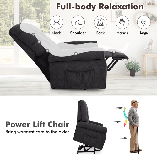 Costway Power Lift Recliner Chair Sofa for Elderly w/ Side Pocket & Remote Control Black\Brown