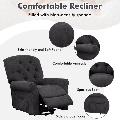 Costway Power Lift Recliner Chair Sofa for Elderly w/ Side Pocket & Remote Control Black\Brown