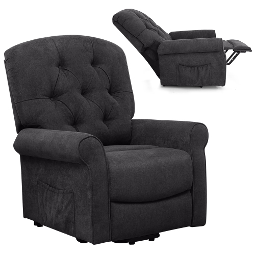 Costway Power Lift Recliner Chair Sofa for Elderly w/ Side Pocket & Remote Control Black\Brown