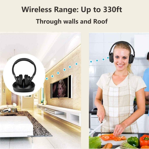 Dolaer Zanchie Wireless Headphones for TV Watching with RF Transmitter Charging Dock 330ft Range - Digital Optical RCA AUX, 10Hrs Battery, No Audio