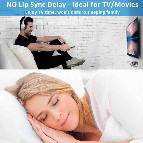 Dolaer Zanchie Wireless Headphones for TV Watching with RF Transmitter Charging Dock 330ft Range - Digital Optical RCA AUX, 10Hrs Battery, No Audio