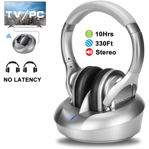 Dolaer Zanchie Wireless Headphones for TV Watching with RF Transmitter Charging Dock 330ft Range - Digital Optical RCA AUX, 10Hrs Battery, No Audio