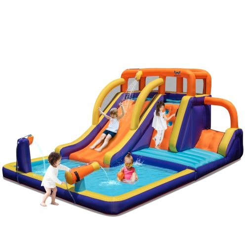 Costway Inflatable Waterslide 4-in-1 Kids Bounce Castle W/ Splash Pool（Without Blower）